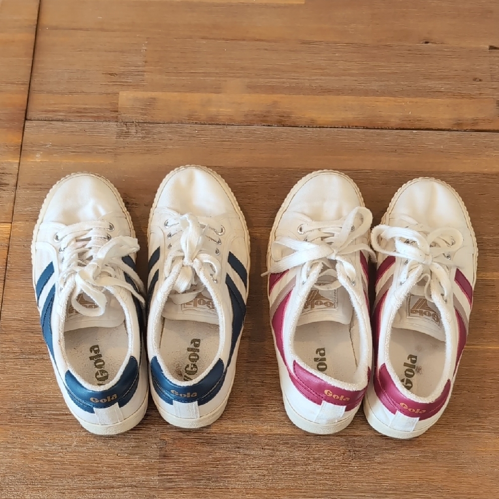 Gola White Sneakers with Blue and Pink Stripes